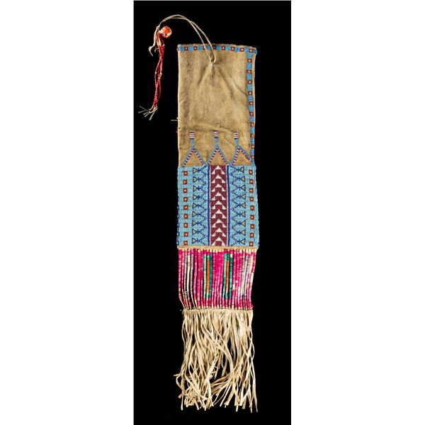 NATIVE AMERICAN BEADED & QUILLED PIPE BAG.