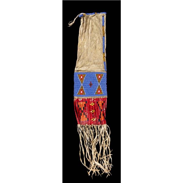 NATIVE AMERICAN BEADED & QUILLED PIPE BAG.