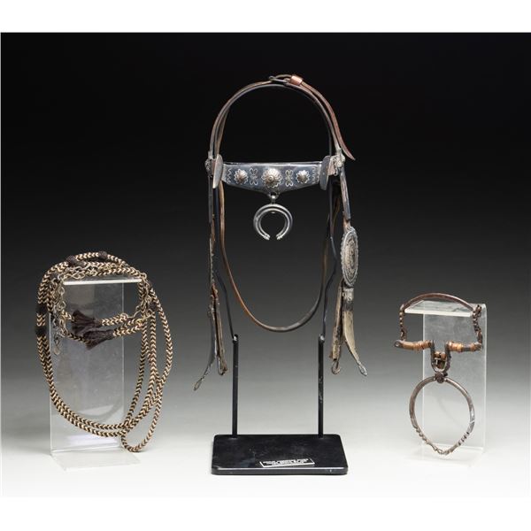 NAVAJO HAMMERED SILVER HORSE BRIDLE, BIT, &