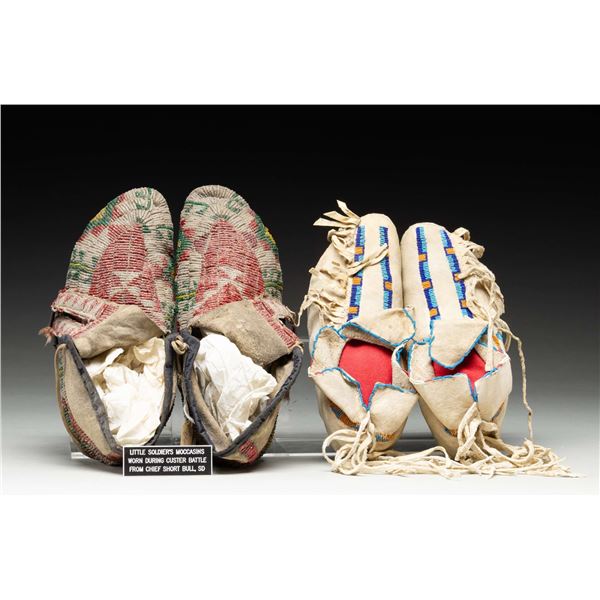 SEVEN PAIRS OF BEADED NATIVE AMERICAN MOCCASINS.