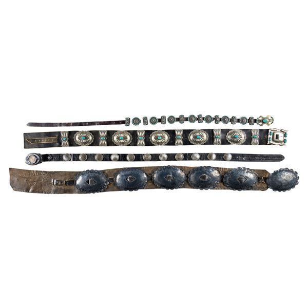 FOUR SOUTHWEST STYLE CONCHO BELTS.