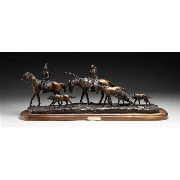 BRONZE SCULPTURE "MOVING ON" BY BOB SCRIVER.