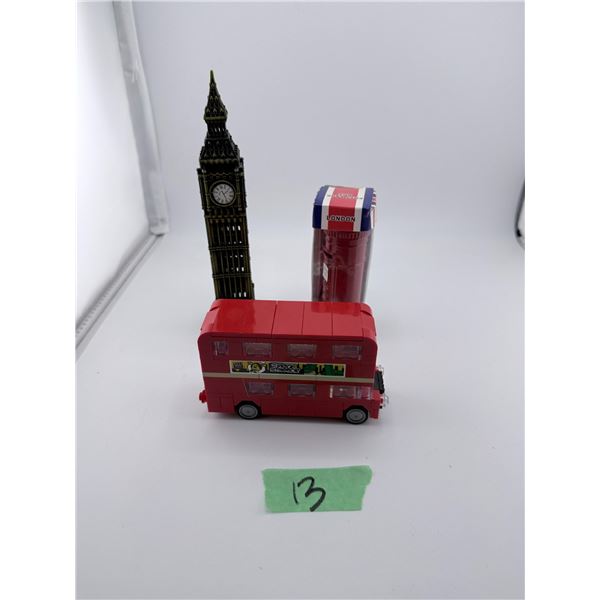 MIXED LOT RED DOUBLE-DECKER BUS BIG BEN AND LONDON PENCIL SHARPENER