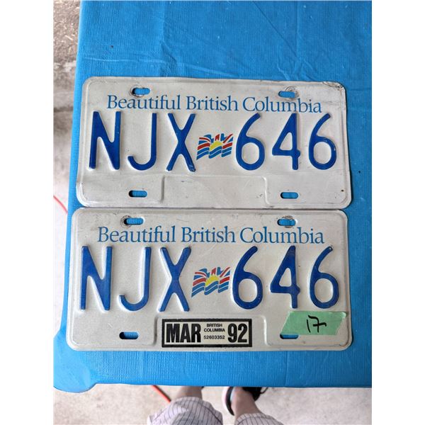 BC 1992 2 LICENSE PLATE PAIR
