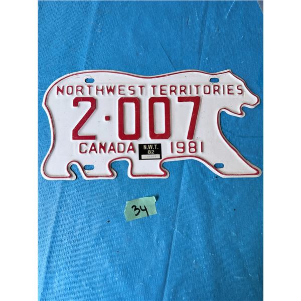 1981 NORTHWEST TERRITORIES LICENSE PLATE
