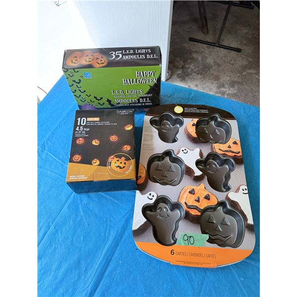 MIXED LOT HALLOWEEN LED LIGHTS AND WILTON BAKEWARE