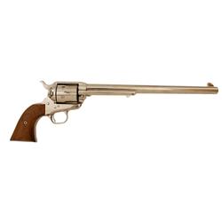 Colt SAA Cal .45 SN:SA64940 Showing 12" Buntline BBL, factory nickel plated, wood grips, 90-98% orig