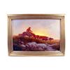 Image 2 : Original Oil on Canvas by L Taylor showing cowboy driving cattle at sunset, signed lower left, measu