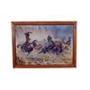 Image 1 : Large Oil on Canvas depicting Indians rounding up wild horses, unsigned.  In the style of W. R. Leig