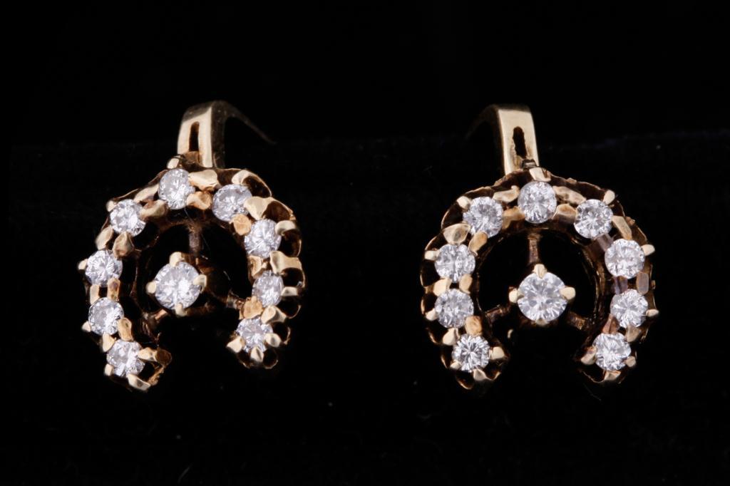 Ladies Diamond Horseshoe Earrings .40kt Diamond, set 14kt yellow gold