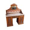 Image 1 : English Walnut Vanity with bird tiles, beveled mirror, marble top with carved front panels and a cen