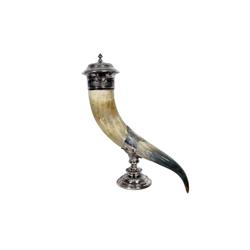 Scottish Snuff Mull dated October 7, 1869 with silver plated stand and silver mounted stopper, The  