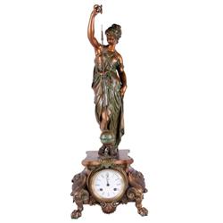 Magnificent French Silk String Swinger statue clock. A fine porcelain dial clock that runs and chime