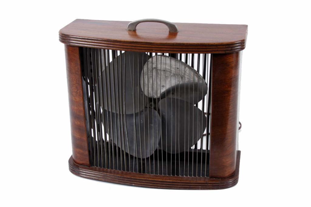 Antique Electric Fan Cased in Wood by the Mathes Cooler Co., 110V, 4