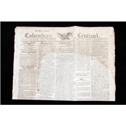 1809 Columbian Newspaper dated January 4, 1809.dated January 4, 1809.