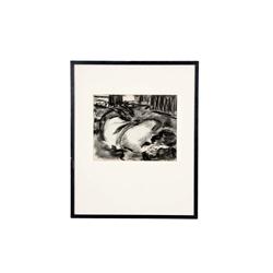 Original Charcoal on Paper signed Lileu-65, lower left hand corner. Depicting a woman laying down, i