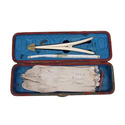 Antique Glove Box with Gloves Said to have belonged to a famous spiritualist, Louisa G Fowler. Circa