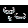 Image 1 : Lot of Three Native American Jewelry Items Including two turquoise cuff bracelets and a turquoise ri