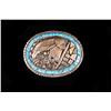 Image 1 : Unisex  Native American Belt Buckle with inlaid turquoise and two cubic zircon stones with leaf and 