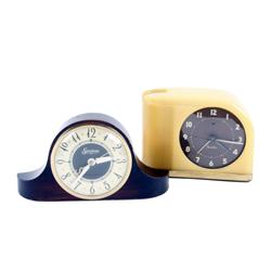 Celluloid Westclox with Alarm with sessions, mahogony cased Shelf Clockwith sessions, mahogony cased