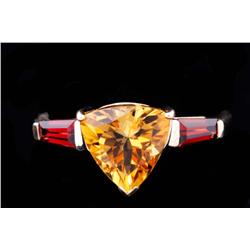 Charming 10K Yellow Gold Ladies Ring set with a center trilliant cut Citrine weighing approx 3.00 ca