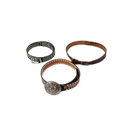 Lot of Three Western Belts One with a sterling horse head buckle, one with sterling and gold buckle 