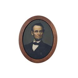 Collection of Two Prints Including a portrait of Abraham Lincoln with letter on the back, in oval fr