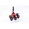 Image 1 : Ruby Red Cut Glass Wine Carafe with stopper and 6 matching wine glasses. Appears to be in good condi