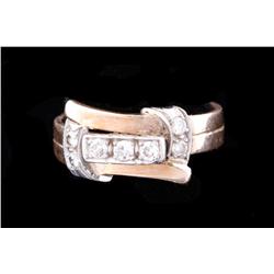 Art Deco Ring Set with Seven Diamonds Yellow gold, 4.5gr, size 7.Yellow gold, 4.5gr, size 7.