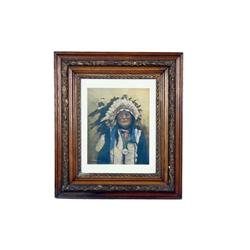 Fine Art Print by S W Glasier depicting an Indian Chief dated 1900. Image size is 20"H X 15 1/2"W.de