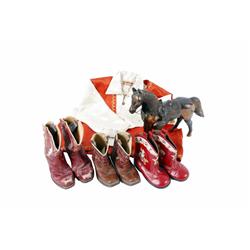 Lot of Seven Western Children's Items including a pair of red Textan cowboy boots, a pair of Sears b