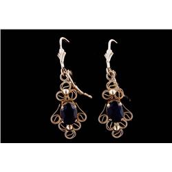 Stylish 14K YG Ladies Drop Earrings antique filigree style set with 2 oval Sapphires weighing approx