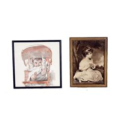 Collection of Two Antique Prints depicting little girls, one is 7"x9.5" and the other is 10"x10".dep