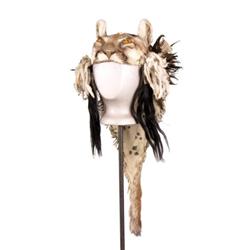 Sioux Mountain Lion Headdress Beaded eyes and neck drop. Accented with ermine and human hair drops d