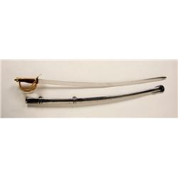 Civil War Reproduction Sword from India Nickel finish blade and scabbard, wire wrapped hard wood gri