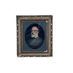 Antique Art Print Depciting Robert E Lee with oval matting, in original frame which has some losses.