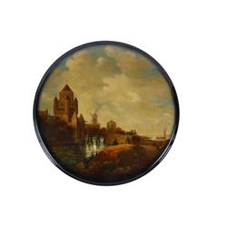 Black Lacquered Jewelry Box with Dutch country scene.with Dutch country scene.