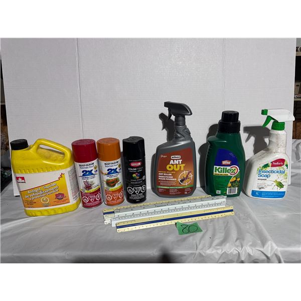 Spray paint and insect repellents, rulers