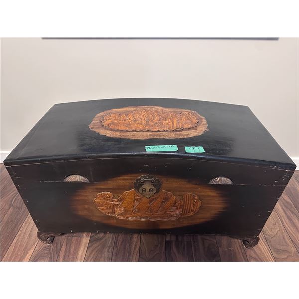 Hand carved trunk/hope chest 37"L x 17"w x 21"H, cedar lined