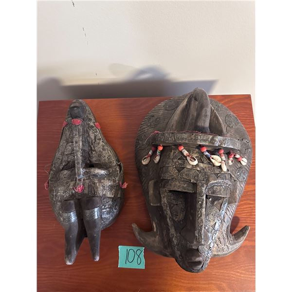 2 - Wooden Orante wall masks