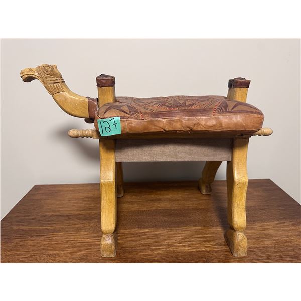 Camel stool with leather seat