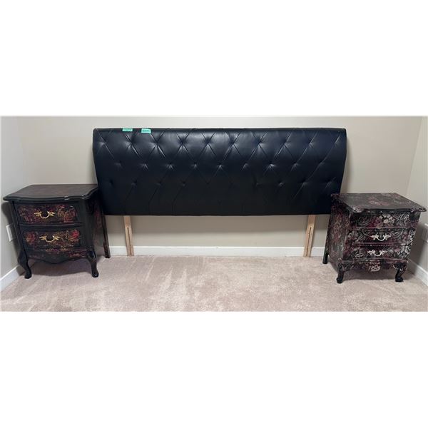 Queen Headboard and 2 wood side tables - hand painted