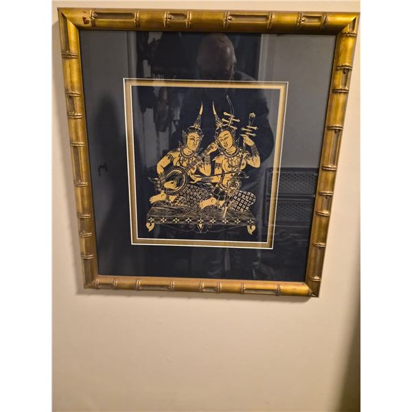 Framed wall art, vintage Thai silk rubbing art