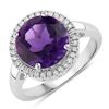 Image 1 : Plated Rhodium 3.30ct Amethyst and Lab Diamond Ring
