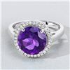 Image 3 : Plated Rhodium 3.30ct Amethyst and Lab Diamond Ring