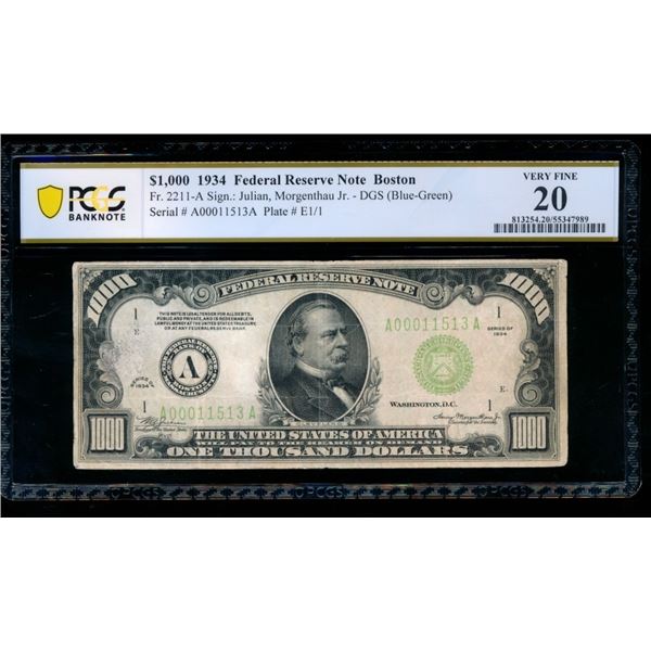 1934 $1000 Boston FRN PCGS 20