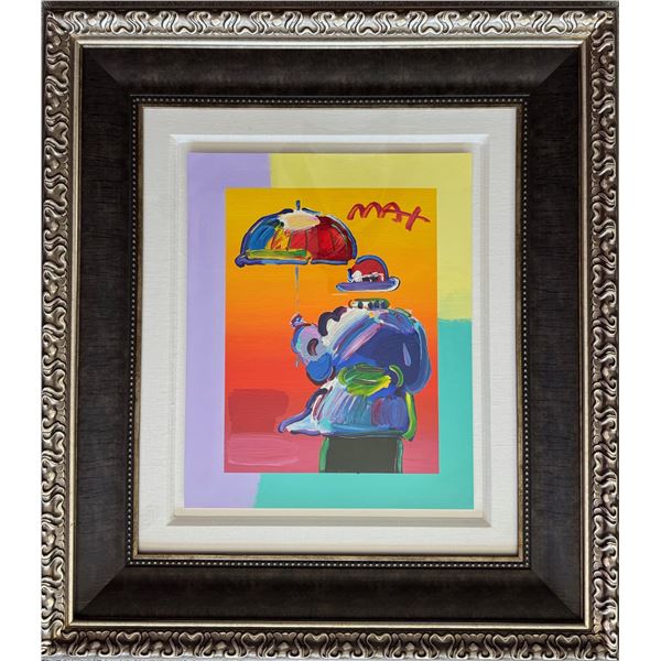 Peter Max UMBRELLA MAN 2015 Hand Signed Painted Serigraph with COA & Appraisal