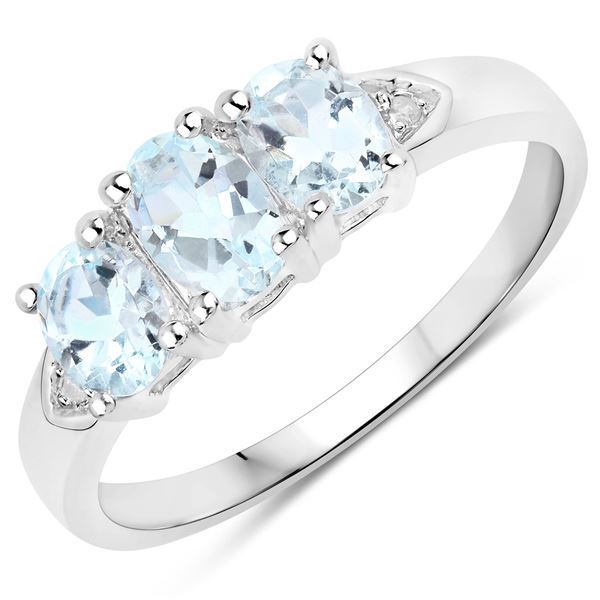 Plated Rhodium 0.95ctw Aquamarine and Diamond Ring