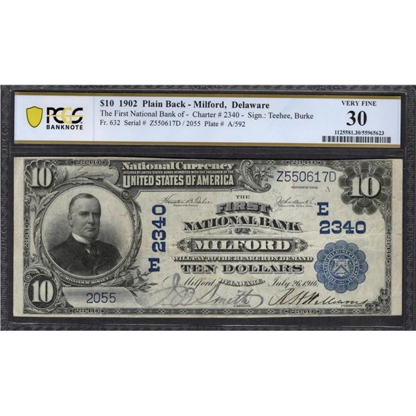 1902 $10 Milford DE National PCGS 30