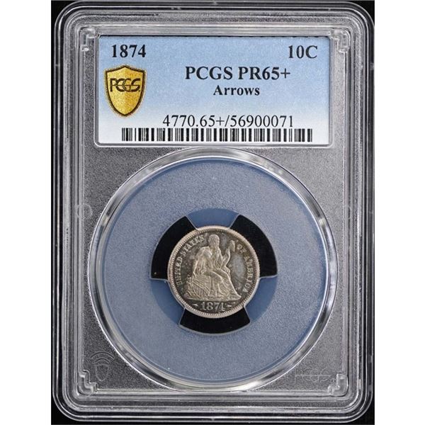 1874 Seated Liberty Dime PCGS PR65+